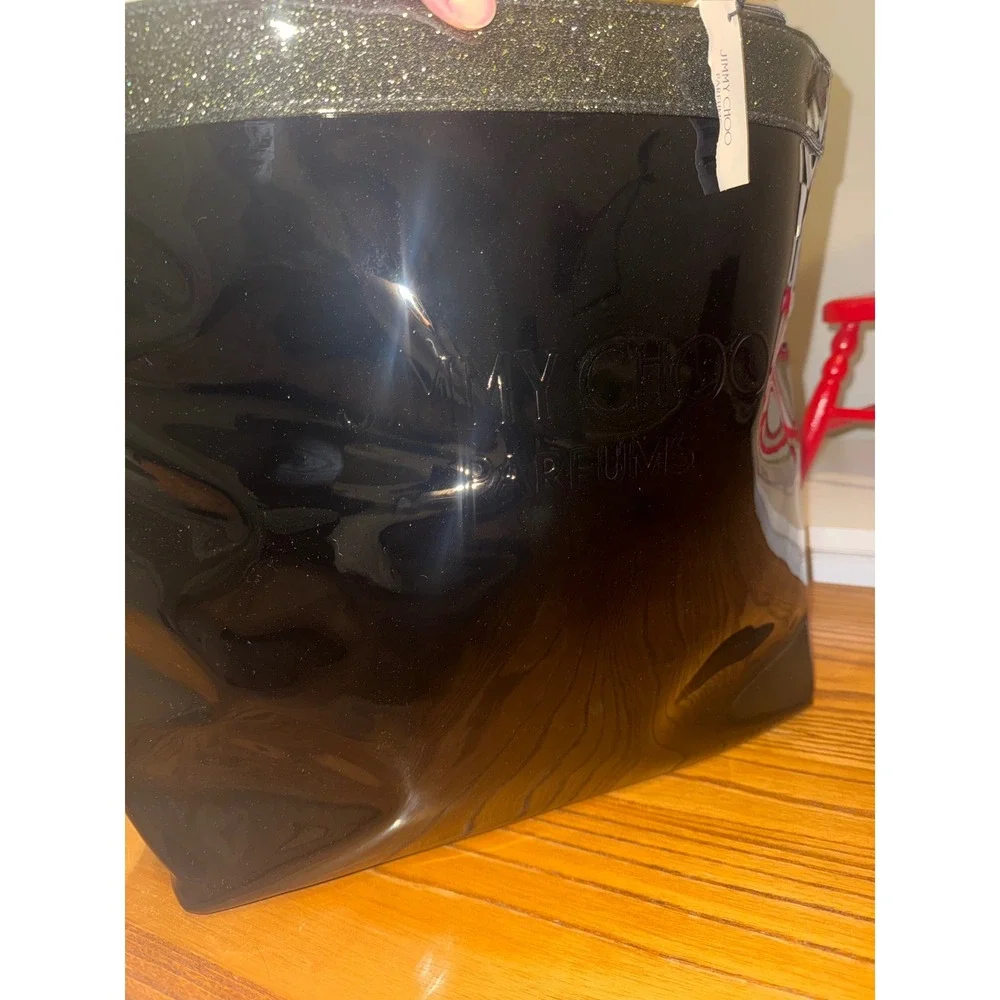 Jimmy Choo Parfums Black Patent Glitter Top Tote Bag Paris New